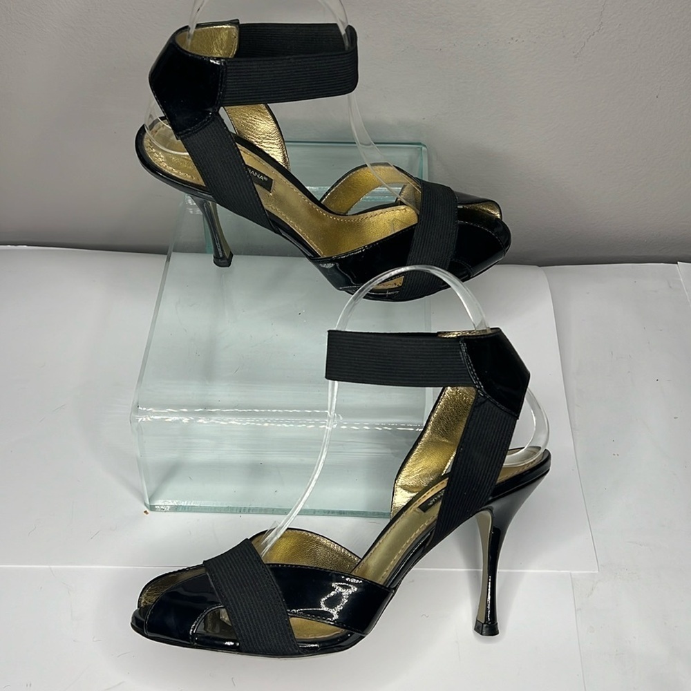 Dolce & Gabbana Sz 36 Patent Leather Elastic Peep Toe Heels Sandals